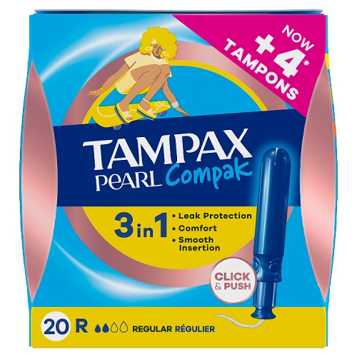 Tampax Compak Pearl Tampons Regular 20s pack shot