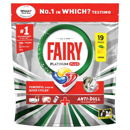 Fairy Platinum Plus Auto Dishwashing Tablet Lemon 19s pack shot