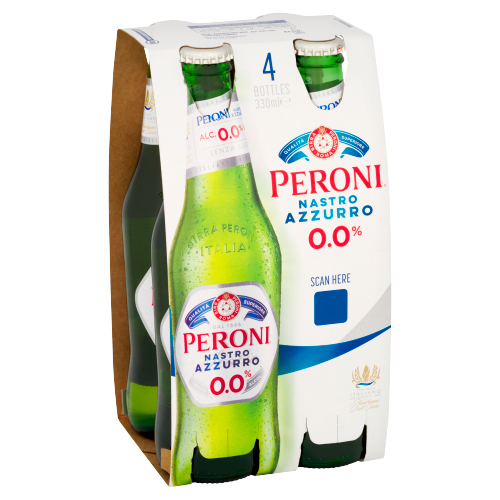 Peroni Nastro Azzuro Zero 0% Alcohol 4pk (4 x 330ml) pack shot