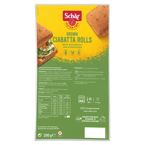 Schar Brown Ciabatta Rolls Gluten Free 200g pack shot
