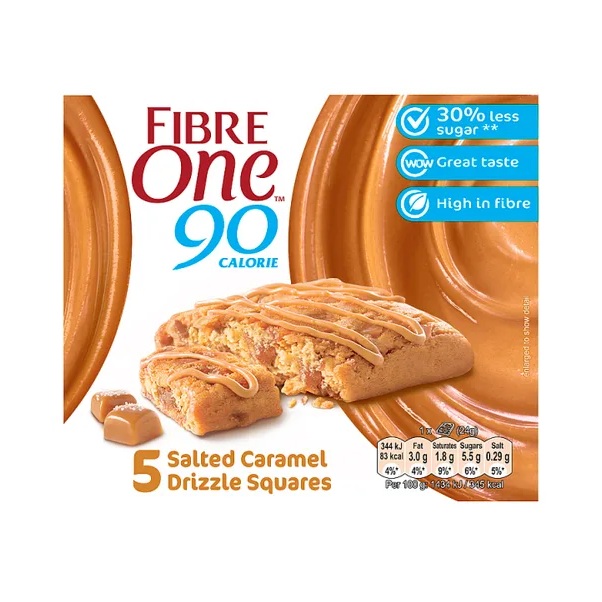 Fibre One Salted Caramel Drizzle Squares (5 x 24g) pack shot