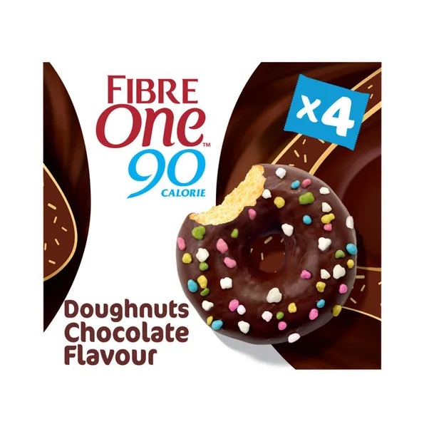 Fibre One Calorie Doughnuts Chocolate (4 x 23g) pack shot