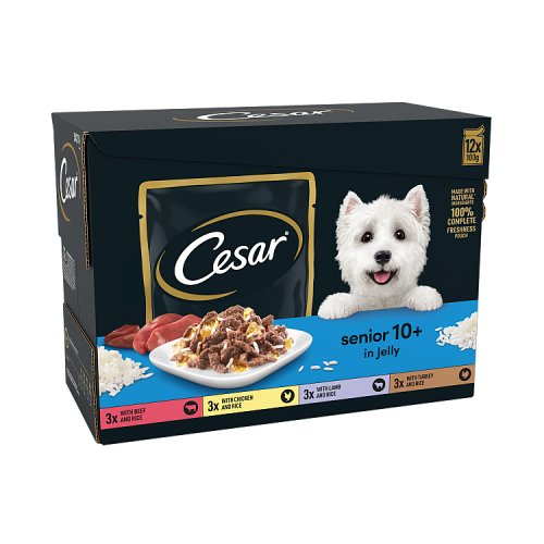 Cesar Senior 10+ Deliciously Fresh Dog Pouches Mixed Selection Jelly (12 x100g) pack shot