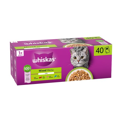 Whiskas 1+ Cat Pouches Mixed Menu In Jelly (40 x 85g) pack shot