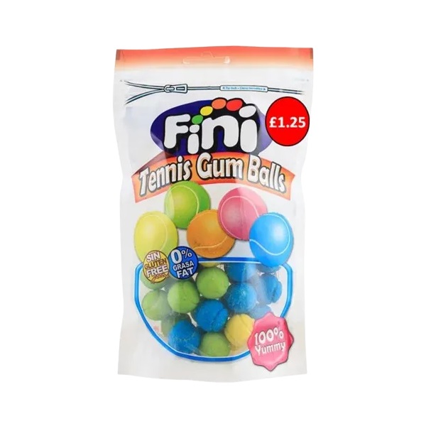 Fini Tennis Gum Balls Doy PM £1.25 140g pack shot