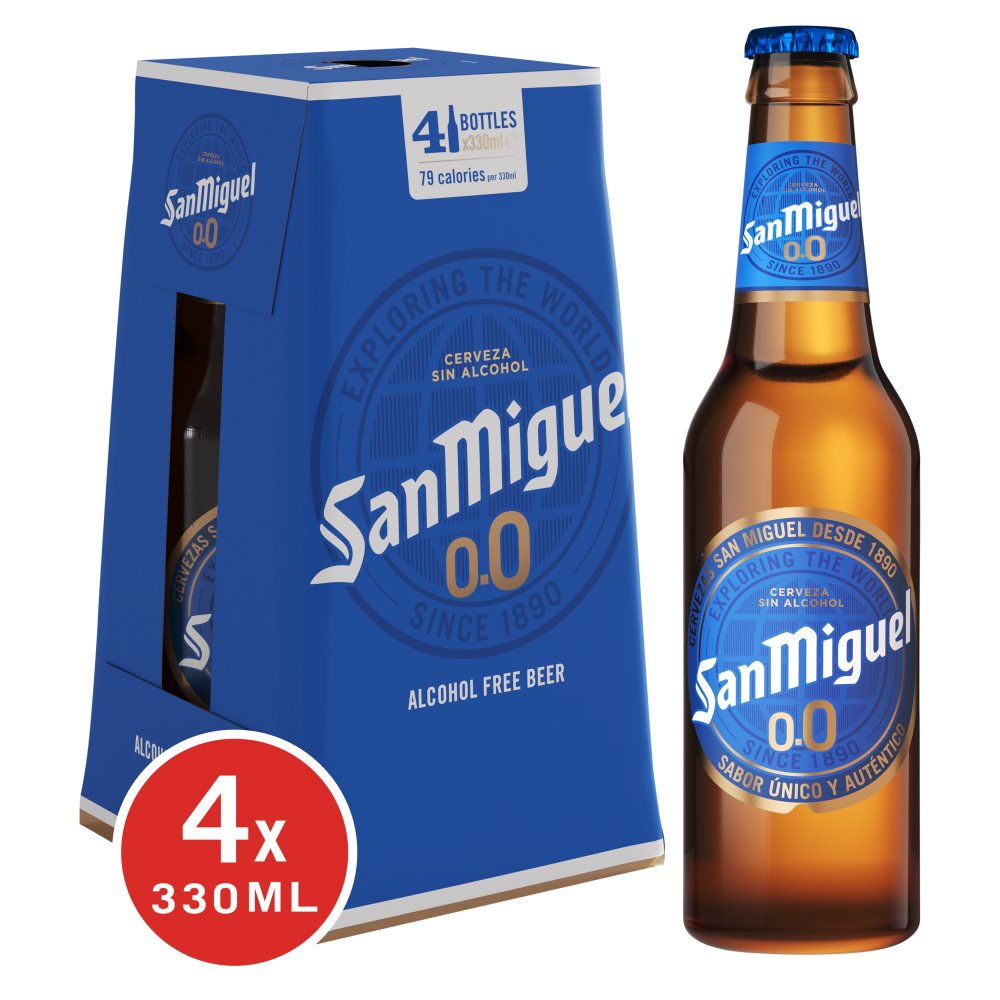 San Miguel 330ml - 0% 4pk (4 x 330ml) pack shot