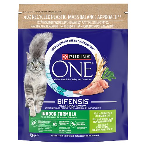 Purina ONE Indoor Turkey Dry Cat Food 750g pack shot