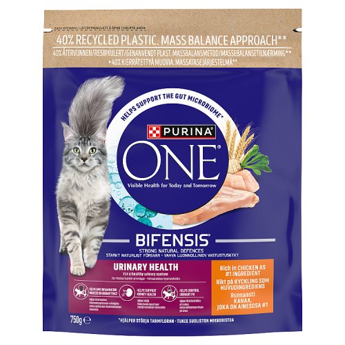 Purina ONE Urinary Health Chicken Dry Cat Food 750g pack shot