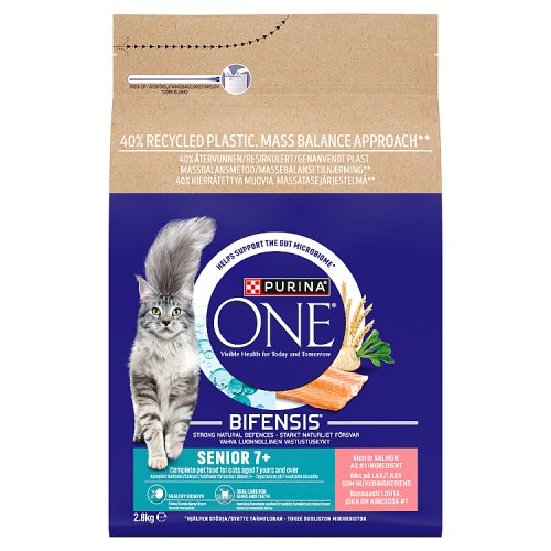 Purina ONE Senior 7+ Salmon Dry Cat Food 2.8kg pack shot