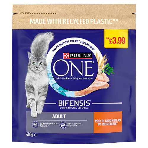 Purina ONE Adult Chicken & Whole Grain PM £3.99 600g pack shot