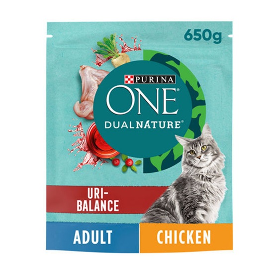 Purina ONE Dual Nature Uri-Balance Chicken Dry Cat Food 650g pack shot