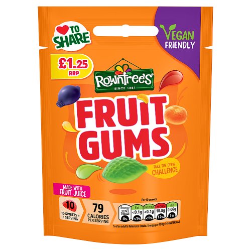 Rowntrees Fruit Gums Pouch PM £1.25 120g pack shot