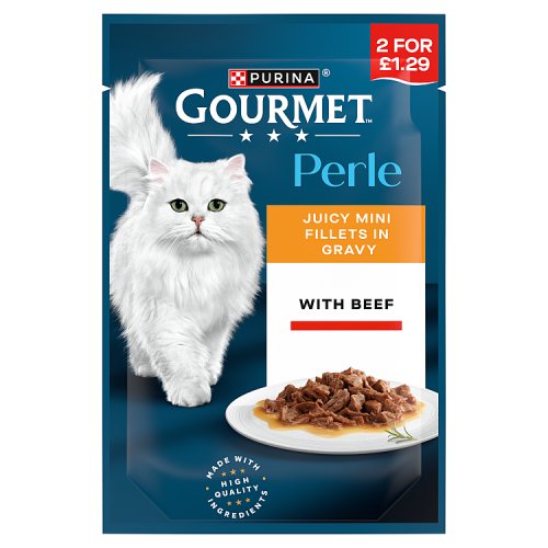 Gourmet Perle Mini Fillets In Gravy & Beef PM £1.29 85g pack shot