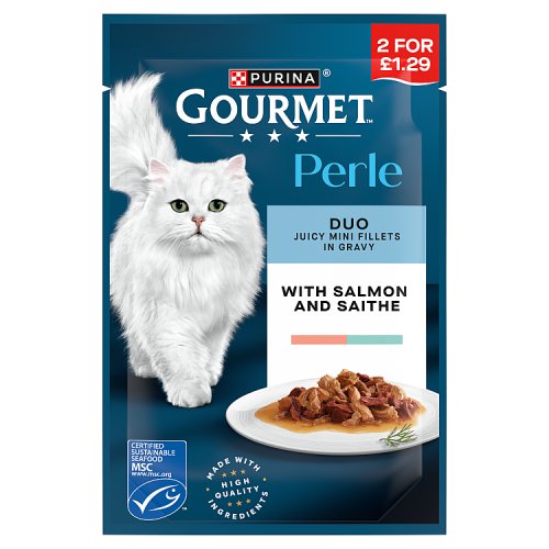 Gourmet Perle Duo & Salmon Saithe PM £1.29 85g pack shot