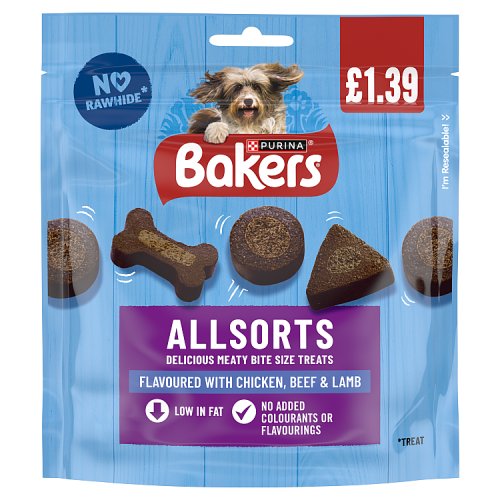 Bakers Dog Treats Allsorts PM £1.39 98g pack shot
