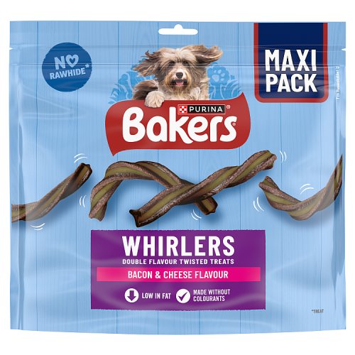 Bakers Whirlers Bacon and Cheese Dog Treats 450g pack shot