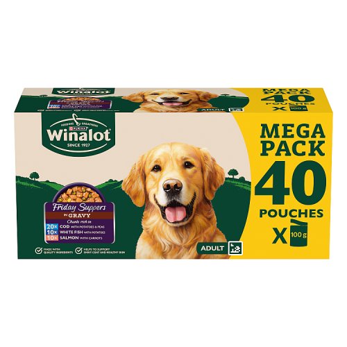 Winalot Friday Suppers Mixed Variety Fish In Gravy Wet Dog Food (40x100g) pack shot