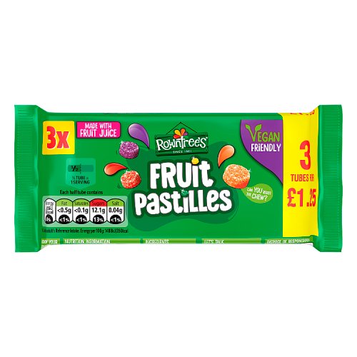 Rowntrees Fruit Pastilles 3pk PM £1.25 (3 x 42.8g) 128.4g pack shot