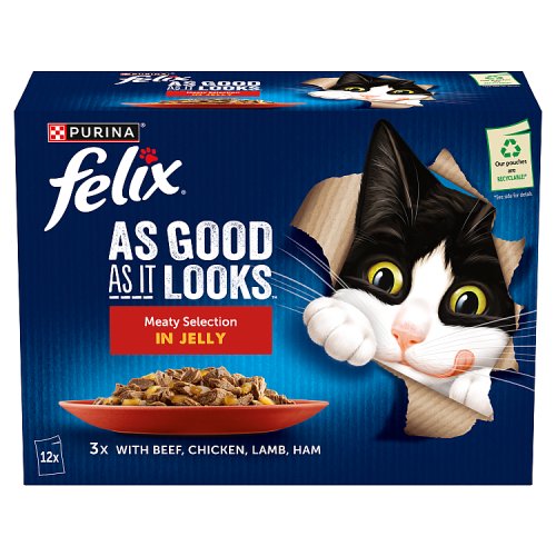Felix Meaty Selection In Jelly Chicken, Beef, Ham, Lamb (12 x 85g) pack shot