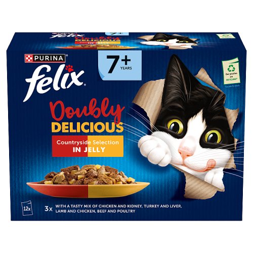 Felix Doubly Delicious Senior 7+ Countryside Selection In Jelly (12 x 85g) pack shot
