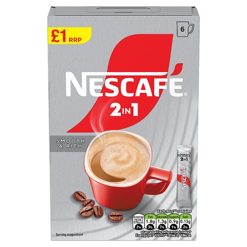 Nescafe 2 in1 Coffee Sachets PM £1 6s (6 x 9g) 54g pack shot