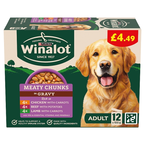Winalot Meaty Chunks Gravy 12pk (12 x 100g) PMP pack shot