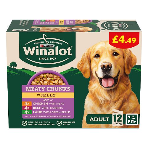 Winalot Meaty Chunks in Jelly PM £4.49 (12 x 100g) pack shot