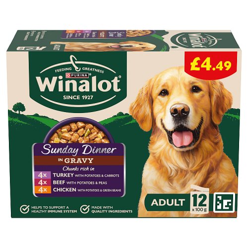 Winalot Sunday Dinners Variety PM £4.49 (12 x 100g) pack shot