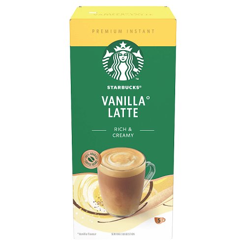 Starbucks Latte Vanilla 5 x 21.5g pack shot