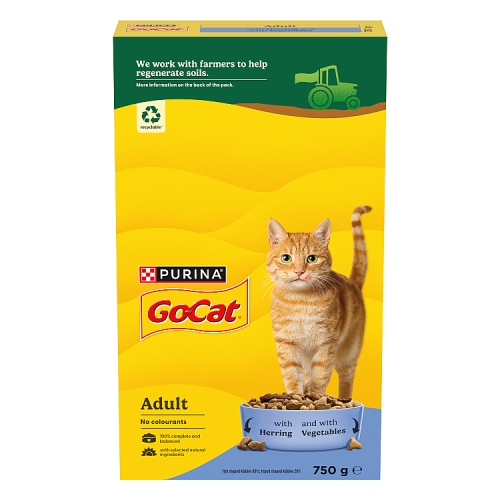 Go Cat Adult Herring & Vegetable Dry Cat Food 750g pack shot