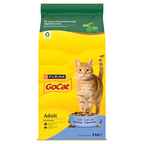 Purina Go Cat Adult Herring & Vegetable Dry Cat Food 2kg pack shot