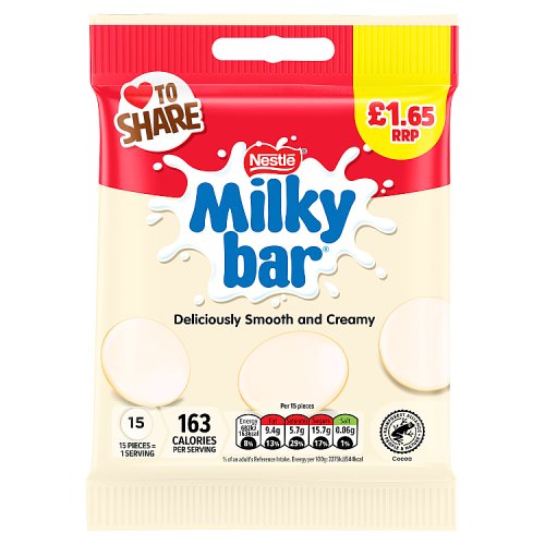 Milkybar Giant Buttons Sharing Bag PM £1.65 85g pack shot