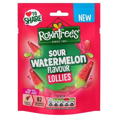 Rowntrees Pouch Sour Watermelon Lollies 130g pack shot