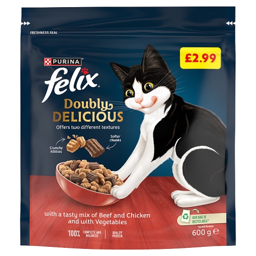 Felix Doubly Delicious Beef Chicken & Veg Dry 600g PMP pack shot