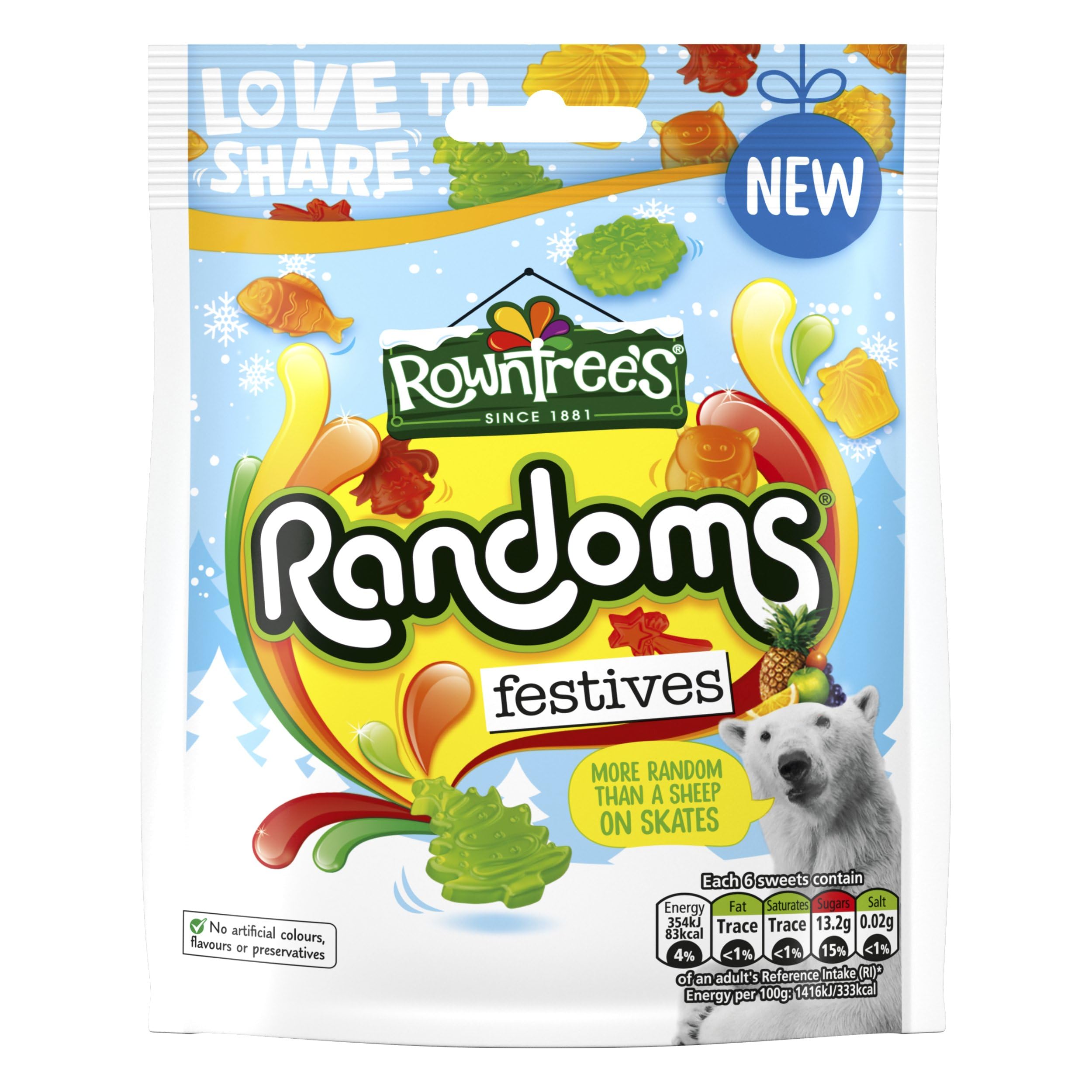 Rowntrees Randoms Festive Pouch Clip Strip 130g pack shot