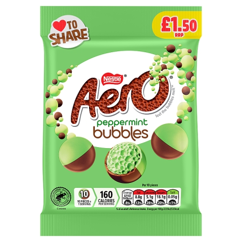 Aero Peppermint Bubbles Sharing Bag PM £1.50 80g pack shot