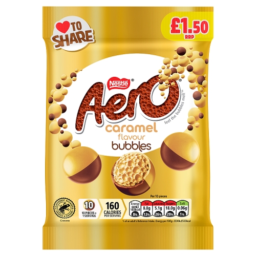 Aero Bubbles Caramel Share Bag PM £1.50 80g pack shot
