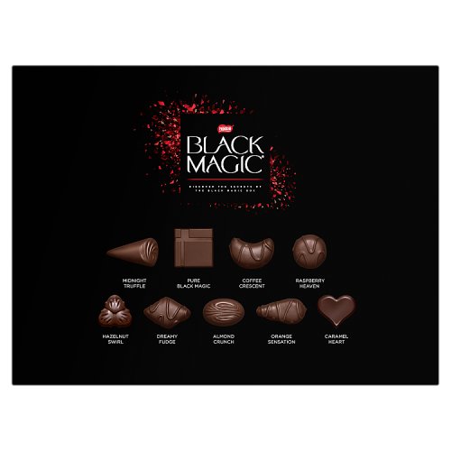 Black Magic A Classic Selection of 36 Dark Chocolates 348g pack shot