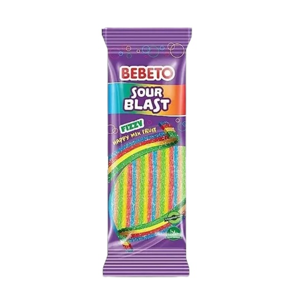 Bebeto Sour Blast Fizzy Rainbow Belts 160g pack shot