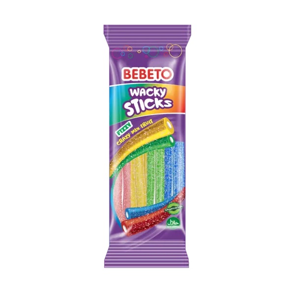 Bebeto Wacky Sticks Fizzy Rainbow sticks 160g pack shot