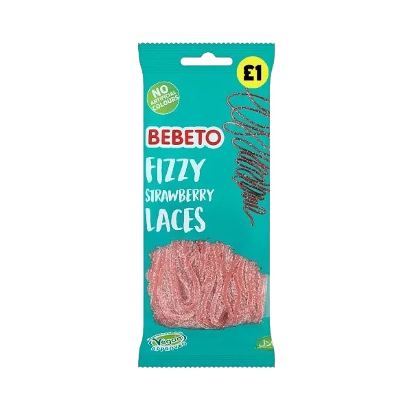 Bebeto Fizzy Strawberry Laces 160g PM £1 pack shot