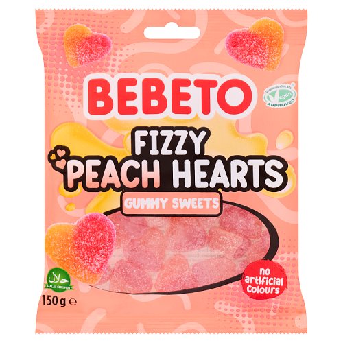 Bebeto Fizzy Peach Hearts 150g pack shot