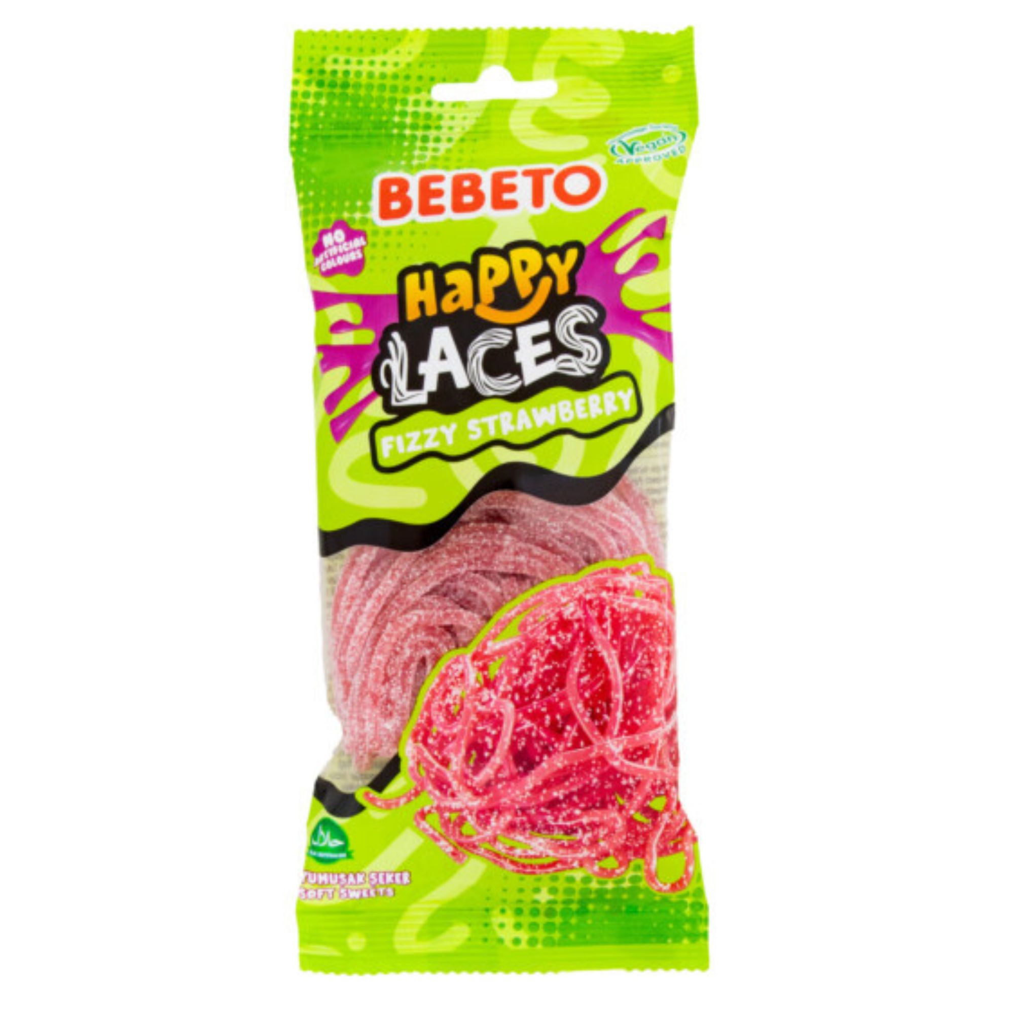 Bebeto Fizzy Strawberry Happy Laces 140g pack shot