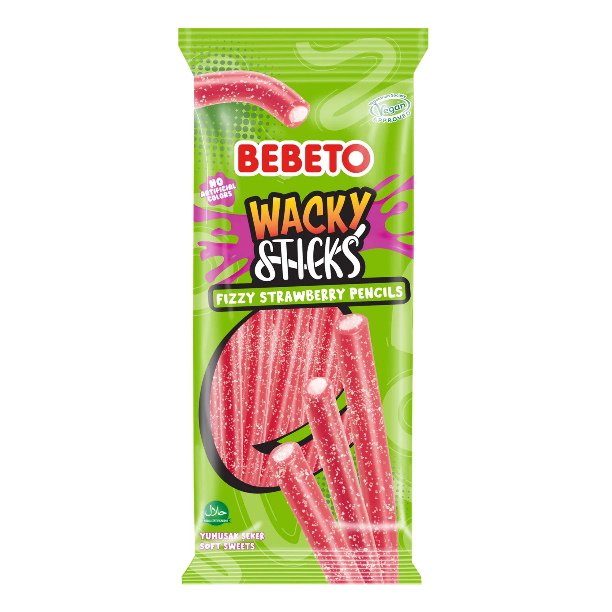 Bebeto Fizzy Wacky Sticks Strawberry 140g pack shot