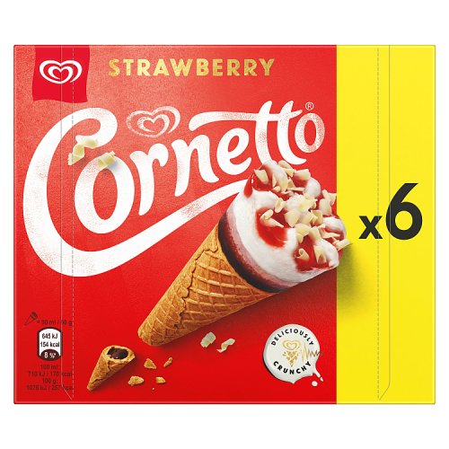 Cornetto Strawberry Ice Cream Cones 6pk pack shot