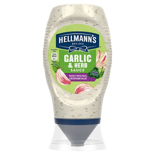 Hellmanns Garlic & Herb Squeezy 250g pack shot