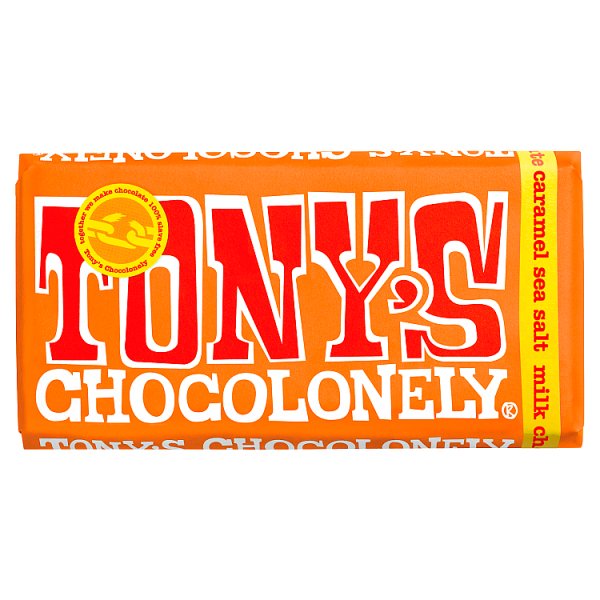 Tony's Chocolonely Milk Caramel Sea Salt Fairtrade 180g pack shot