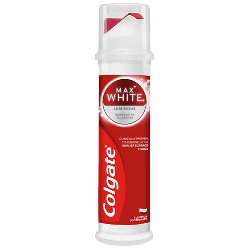 Colgate Toothpaste Max White Luminous Pump 100ml pack shot