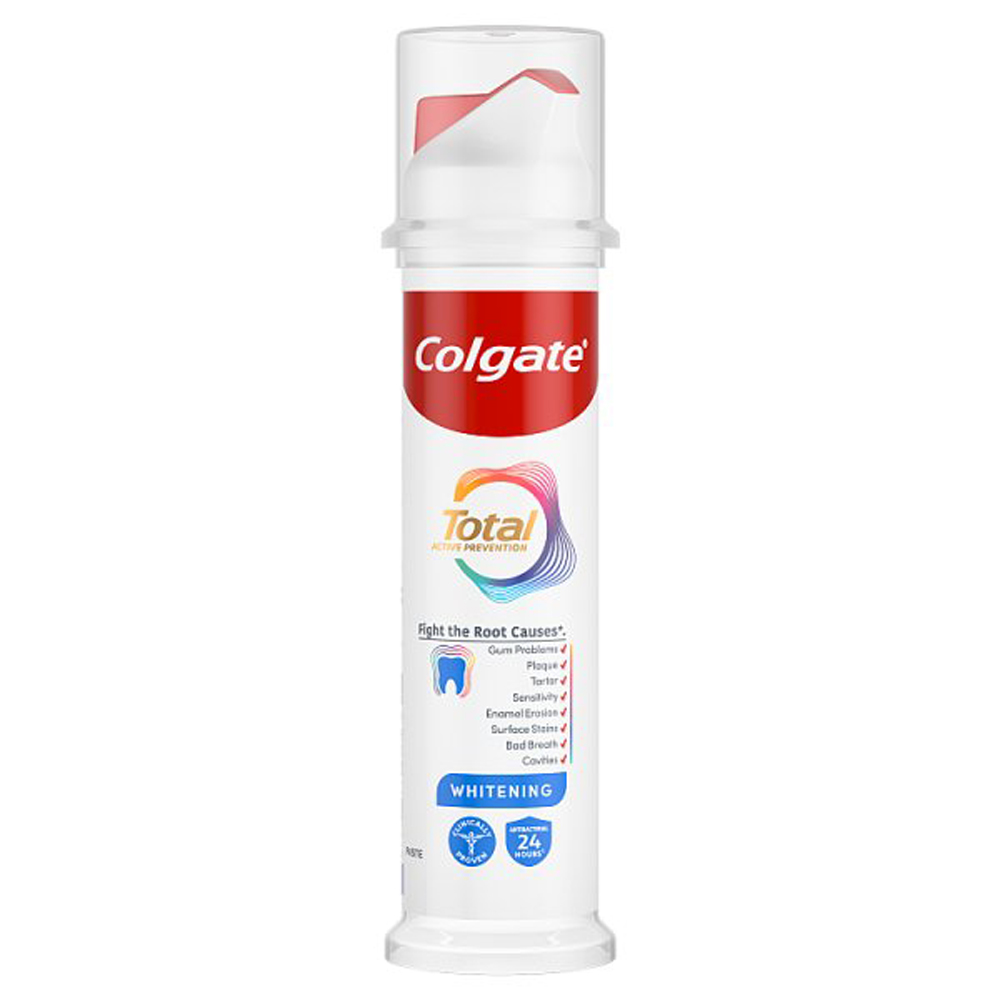 Colgate Total Active Prevention Teeth Whitening Toothpaste Pump 100ml pack shot
