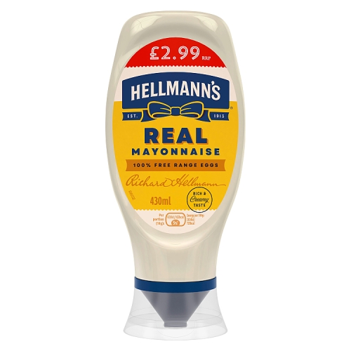 Hellmanns Real Mayo PM £2.99 430ml pack shot
